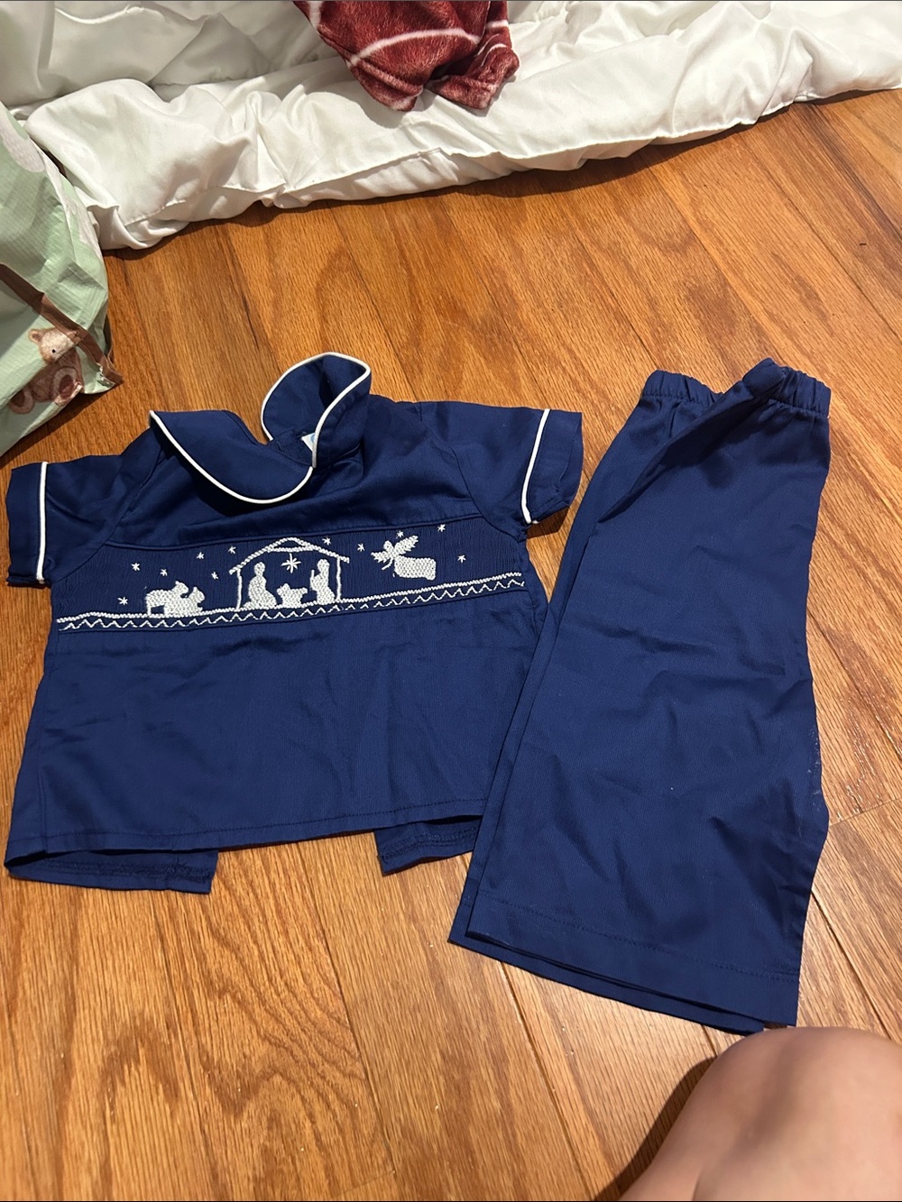 Navy Blue Kids Smocked Nativity Pajama Set